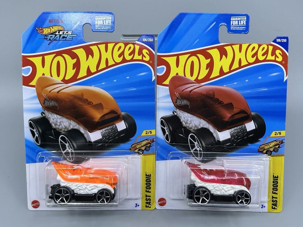 Hot Wheels SUSHI TUNER LOT of 2 / Fast Foodie Series / Red / Orange Diecast 1:64